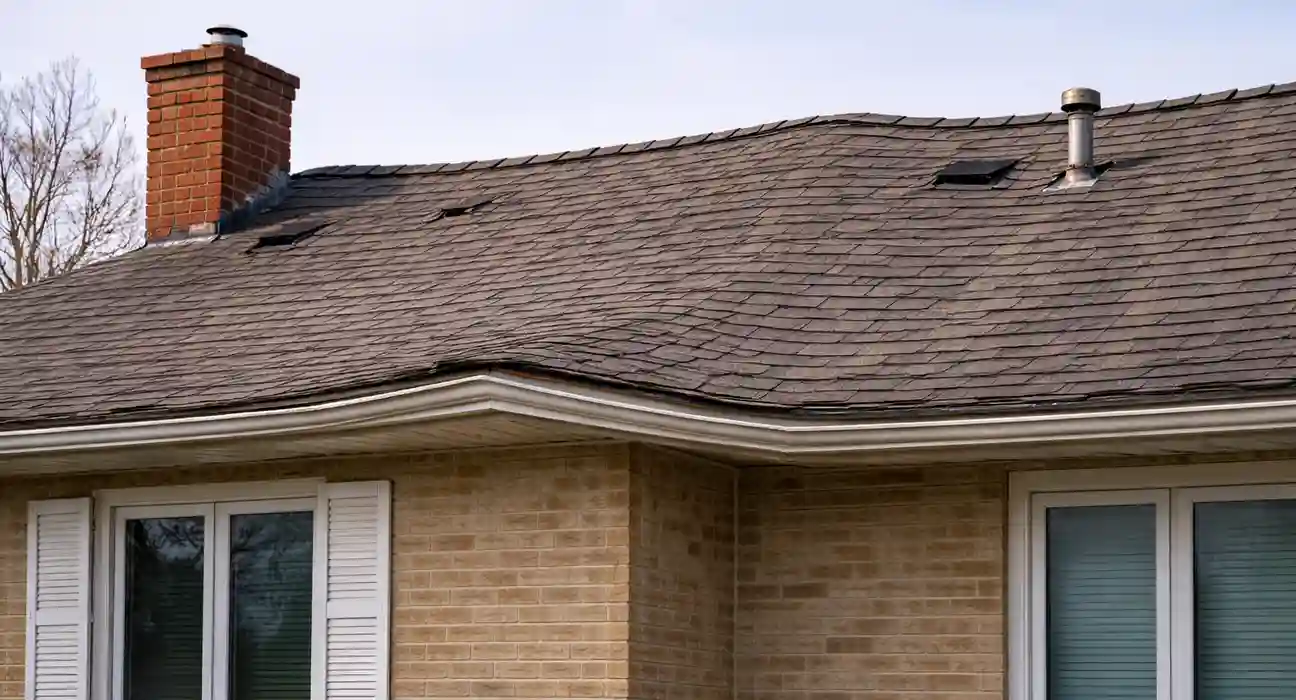 Structural damage on a residential roofline